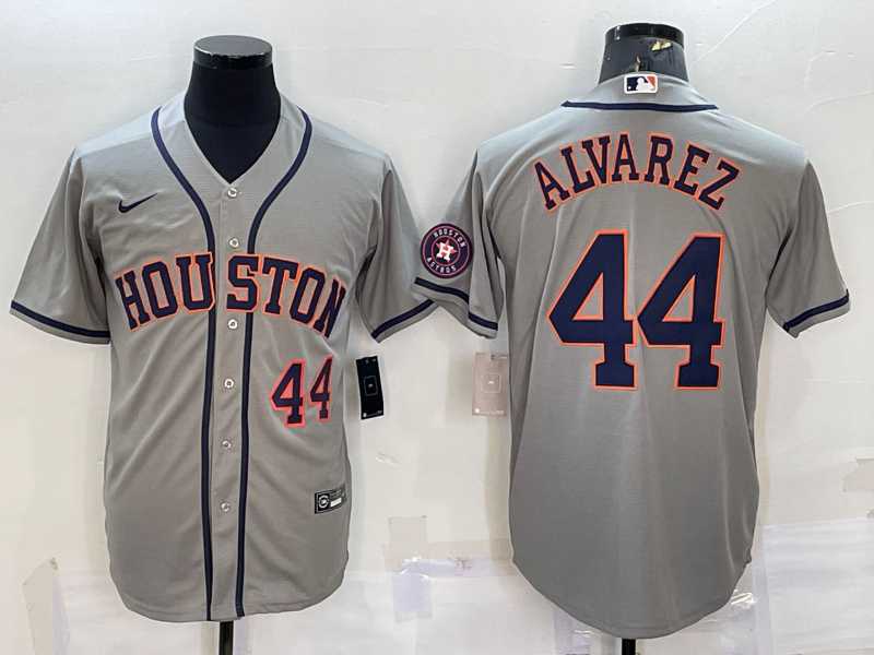 Mens Houston Astros #44 Yordan Alvarez Number Grey With Patch Stitched MLB Cool Base Nike Jersey